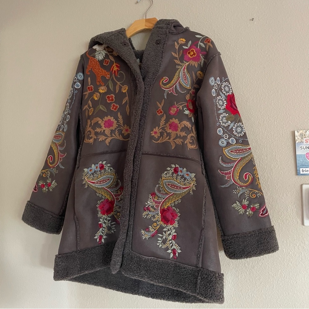 Johnny Was Saturna Faux Suede Coat Embroidered Charcoal Size Small NWT - Picture 3 of 10